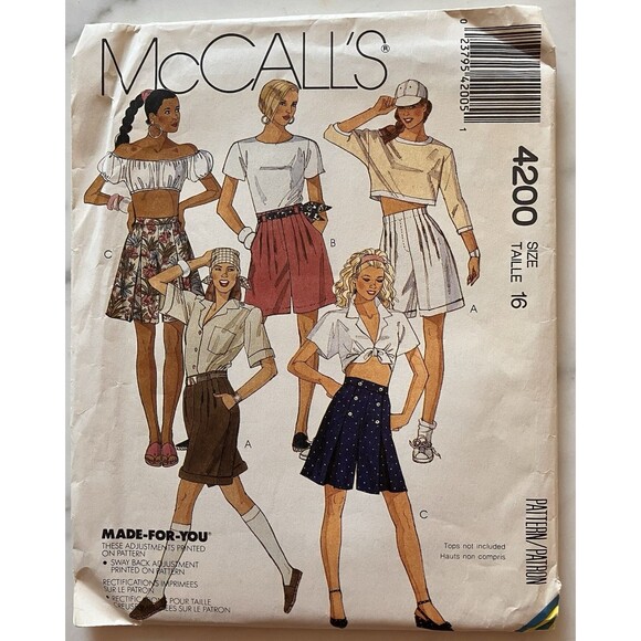 McCall Other - MCCALLS PATTERN 4200 SHORTS‎ & SKIRTS MISSES SIZE 16 UNCUT Vintage